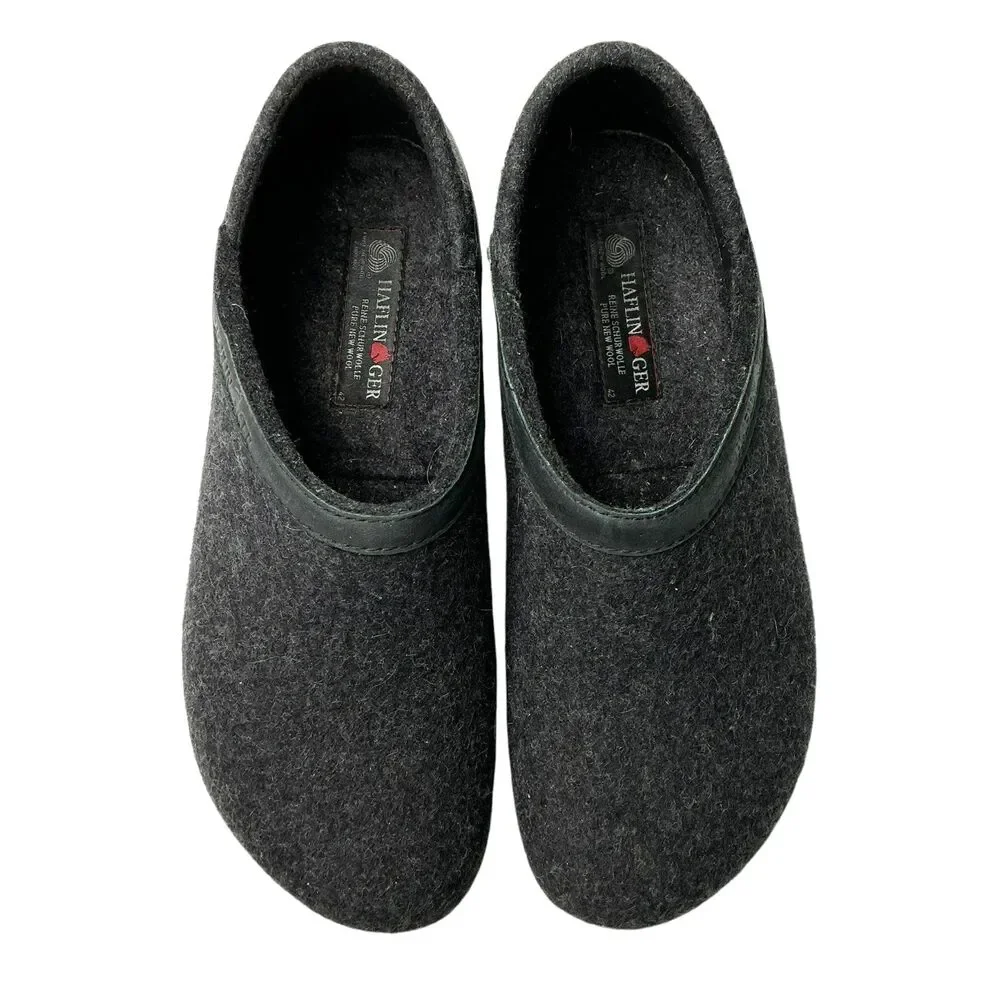 Haflinger Grizzly Torben Wool Clogs  Mens Size 42 Charcoal Slip On Cork Comfort